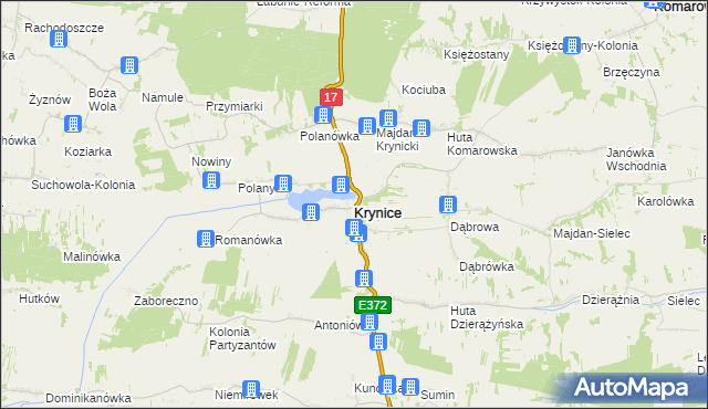 mapa Krynice powiat tomaszowski, Krynice powiat tomaszowski na mapie Targeo