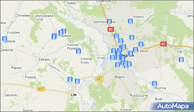 mapa Krypy gmina Liw, Krypy gmina Liw na mapie Targeo