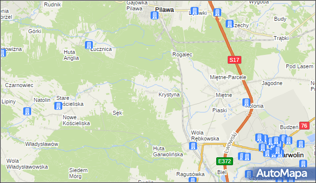 mapa Krystyna gmina Garwolin, Krystyna gmina Garwolin na mapie Targeo