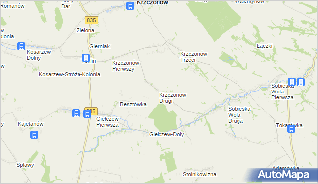 mapa Krzczonów Drugi, Krzczonów Drugi na mapie Targeo