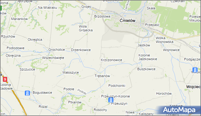 mapa Krzczonowice gmina Ćmielów, Krzczonowice gmina Ćmielów na mapie Targeo