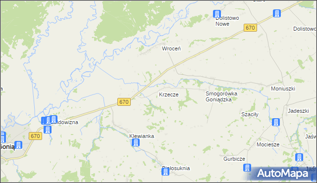 mapa Krzecze, Krzecze na mapie Targeo