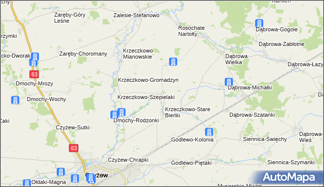 mapa Krzeczkowo-Nowe Bieńki, Krzeczkowo-Nowe Bieńki na mapie Targeo