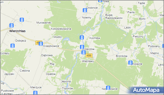 mapa Krzeczów gmina Wierzchlas, Krzeczów gmina Wierzchlas na mapie Targeo