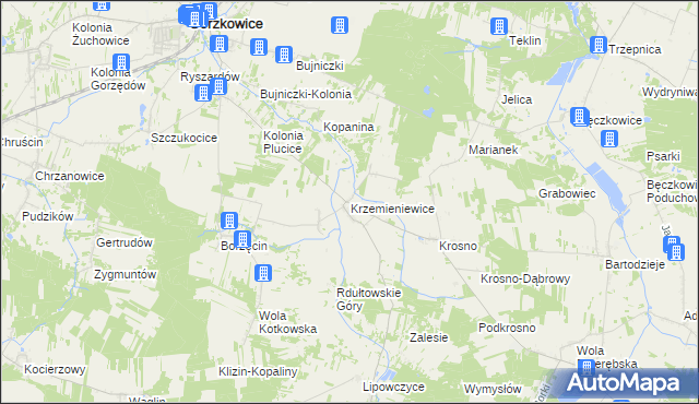 mapa Krzemieniewice, Krzemieniewice na mapie Targeo