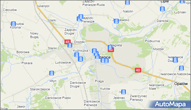 mapa Krzepice powiat kłobucki, Krzepice powiat kłobucki na mapie Targeo