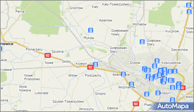 mapa Krzesinówek, Krzesinówek na mapie Targeo