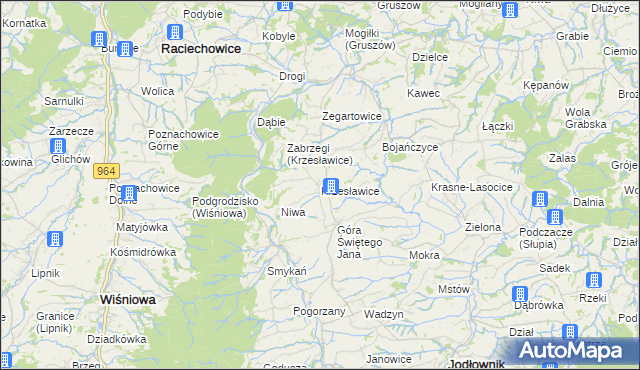 mapa Krzesławice gmina Raciechowice, Krzesławice gmina Raciechowice na mapie Targeo