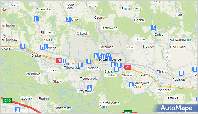 mapa Krzeszowice, Krzeszowice na mapie Targeo