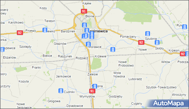 mapa Krzewie gmina Krośniewice, Krzewie gmina Krośniewice na mapie Targeo