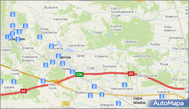 mapa Krzewina gmina Halinów, Krzewina gmina Halinów na mapie Targeo