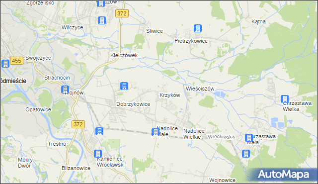 mapa Krzyków gmina Czernica, Krzyków gmina Czernica na mapie Targeo