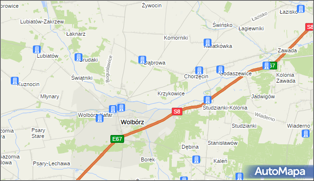 mapa Krzykowice gmina Wolbórz, Krzykowice gmina Wolbórz na mapie Targeo