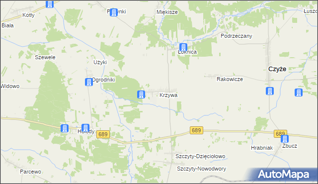 mapa Krzywa gmina Bielsk Podlaski, Krzywa gmina Bielsk Podlaski na mapie Targeo