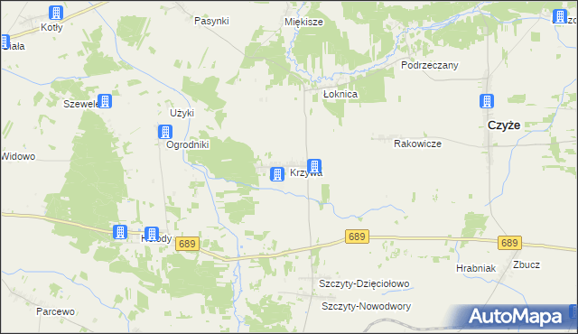 mapa Krzywa gmina Bielsk Podlaski, Krzywa gmina Bielsk Podlaski na mapie Targeo