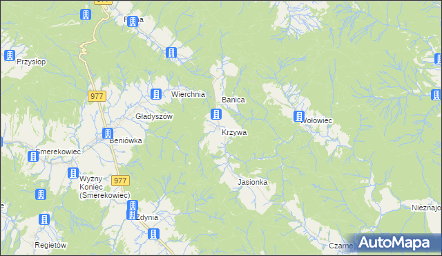 mapa Krzywa gmina Sękowa, Krzywa gmina Sękowa na mapie Targeo