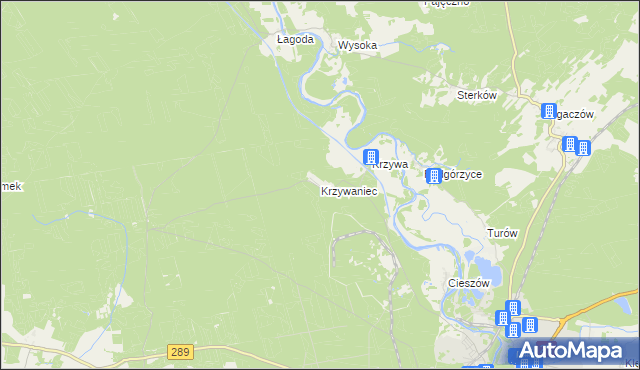 mapa Krzywaniec gmina Nowogród Bobrzański, Krzywaniec gmina Nowogród Bobrzański na mapie Targeo