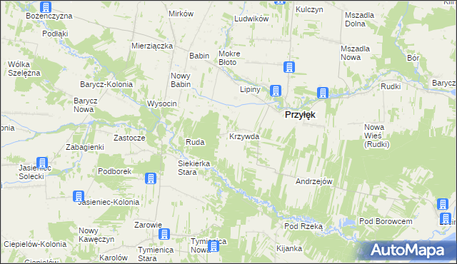 mapa Krzywda gmina Przyłęk, Krzywda gmina Przyłęk na mapie Targeo