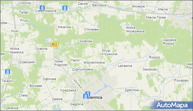 mapa Krzywica gmina Siennica, Krzywica gmina Siennica na mapie Targeo