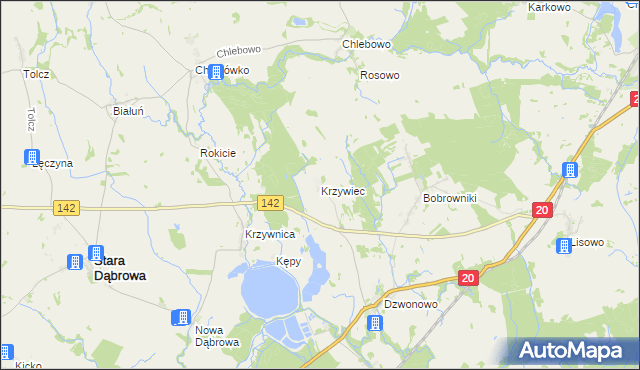 mapa Krzywiec gmina Marianowo, Krzywiec gmina Marianowo na mapie Targeo