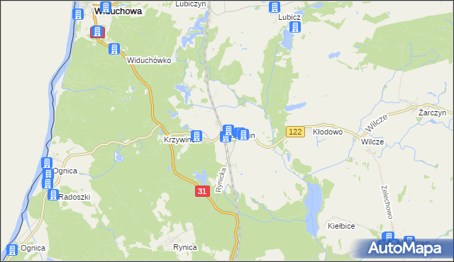 mapa Krzywin gmina Widuchowa, Krzywin gmina Widuchowa na mapie Targeo