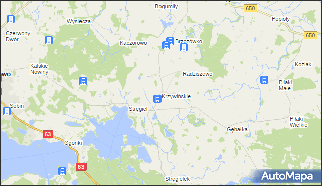 mapa Krzywińskie gmina Pozezdrze, Krzywińskie gmina Pozezdrze na mapie Targeo
