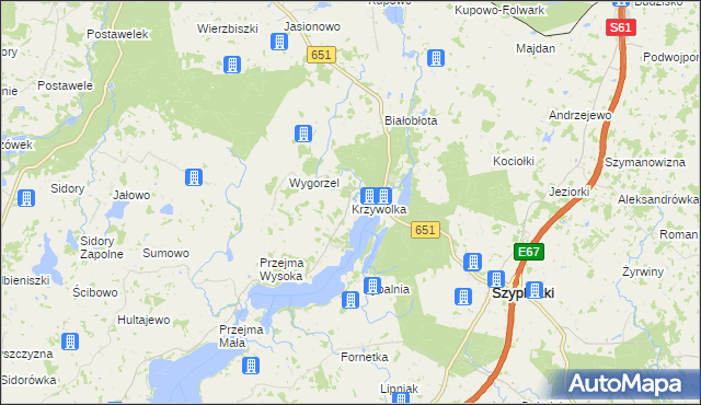 mapa Krzywólka gmina Szypliszki, Krzywólka gmina Szypliszki na mapie Targeo