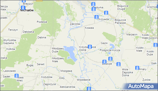 mapa Krzyżanowice Dolne, Krzyżanowice Dolne na mapie Targeo