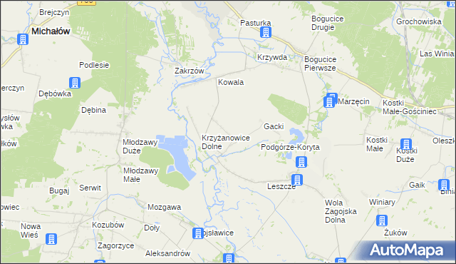 mapa Krzyżanowice Średnie, Krzyżanowice Średnie na mapie Targeo