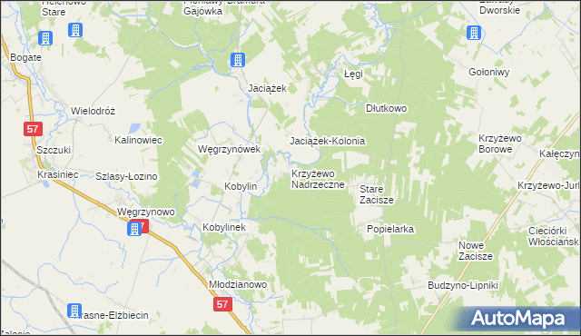 mapa Krzyżewo Nadrzeczne, Krzyżewo Nadrzeczne na mapie Targeo