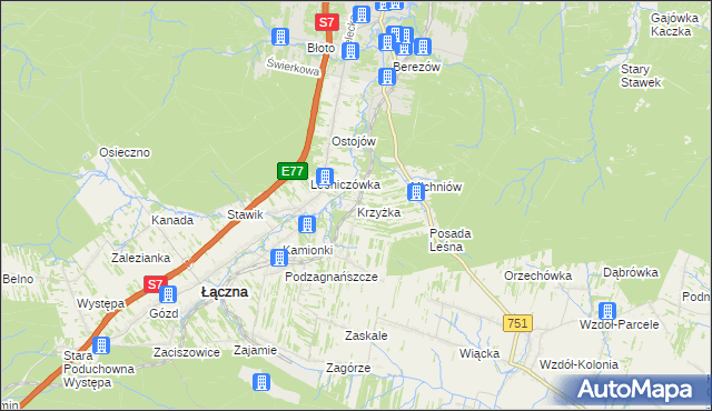 mapa Krzyżka, Krzyżka na mapie Targeo