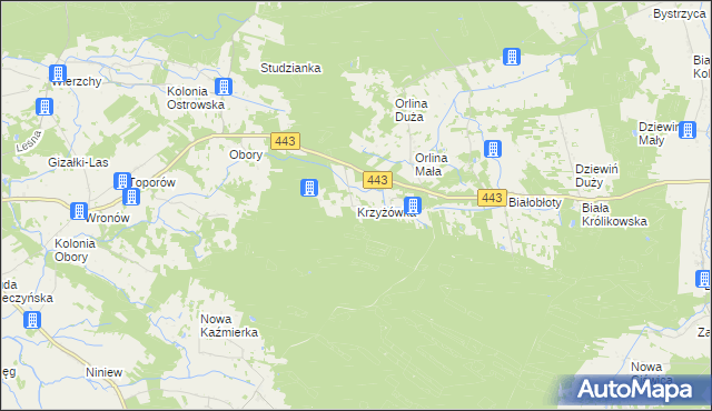 mapa Krzyżówka gmina Gizałki, Krzyżówka gmina Gizałki na mapie Targeo