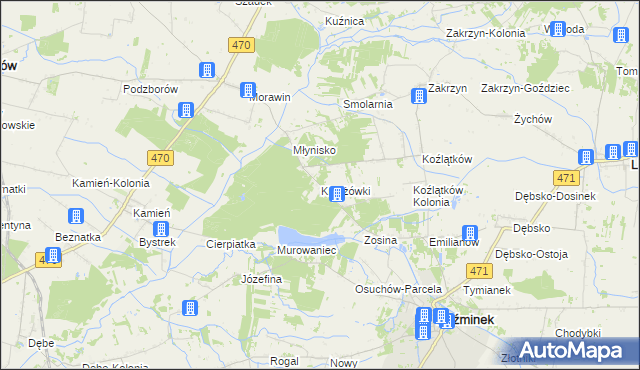 mapa Krzyżówki gmina Koźminek, Krzyżówki gmina Koźminek na mapie Targeo