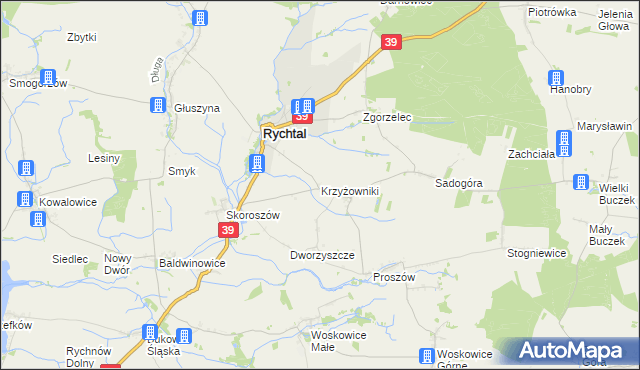 mapa Krzyżowniki gmina Rychtal, Krzyżowniki gmina Rychtal na mapie Targeo