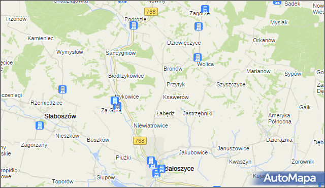 mapa Ksawerów gmina Działoszyce, Ksawerów gmina Działoszyce na mapie Targeo