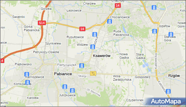 mapa Ksawerów powiat pabianicki, Ksawerów powiat pabianicki na mapie Targeo