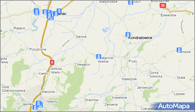 mapa Księginice Wielkie, Księginice Wielkie na mapie Targeo