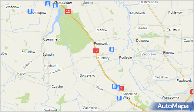 mapa Kuchary gmina Gołuchów, Kuchary gmina Gołuchów na mapie Targeo