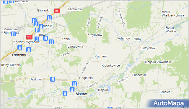 mapa Kuchary gmina Mstów, Kuchary gmina Mstów na mapie Targeo