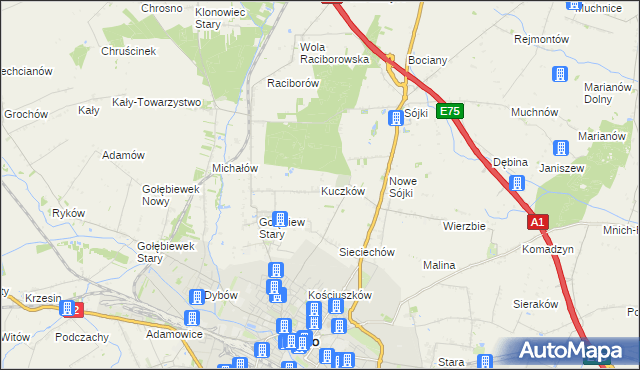 mapa Kuczków gmina Kutno, Kuczków gmina Kutno na mapie Targeo