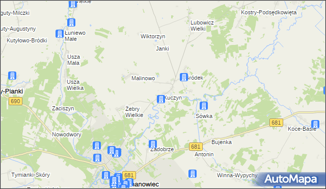 mapa Kuczyn gmina Klukowo, Kuczyn gmina Klukowo na mapie Targeo