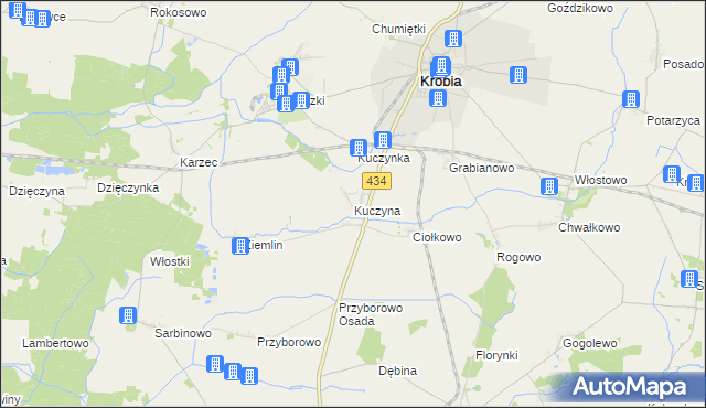 mapa Kuczyna gmina Krobia, Kuczyna gmina Krobia na mapie Targeo