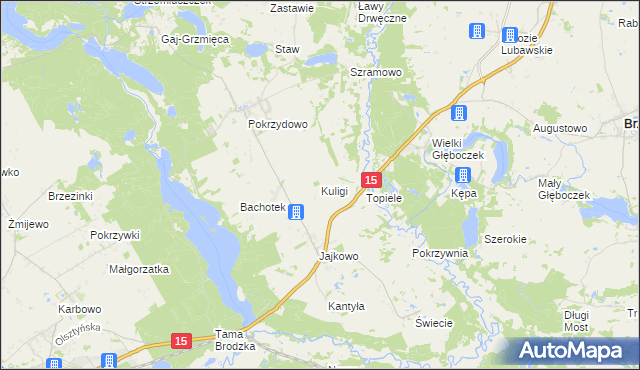 mapa Kuligi gmina Brzozie, Kuligi gmina Brzozie na mapie Targeo