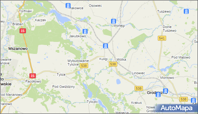 mapa Kuligi gmina Grodziczno, Kuligi gmina Grodziczno na mapie Targeo