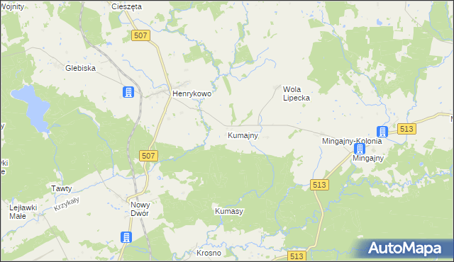 mapa Kumajny, Kumajny na mapie Targeo