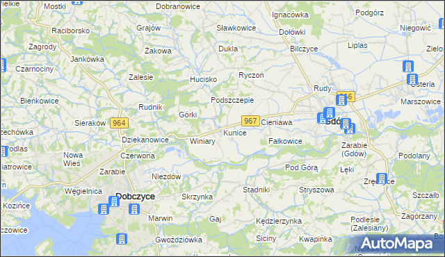 mapa Kunice gmina Gdów, Kunice gmina Gdów na mapie Targeo