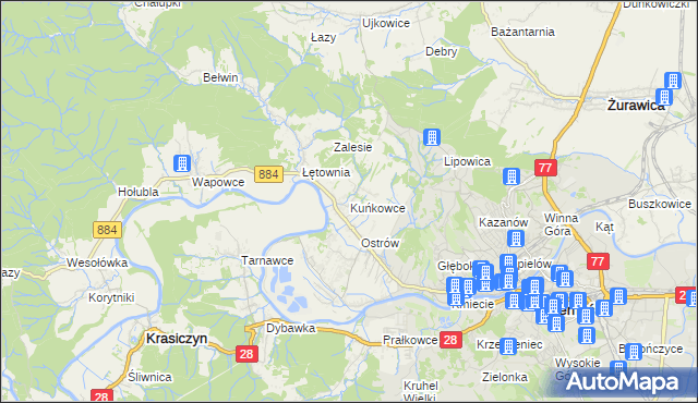 mapa Kuńkowce, Kuńkowce na mapie Targeo