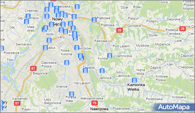 mapa Kunów gmina Chełmiec, Kunów gmina Chełmiec na mapie Targeo