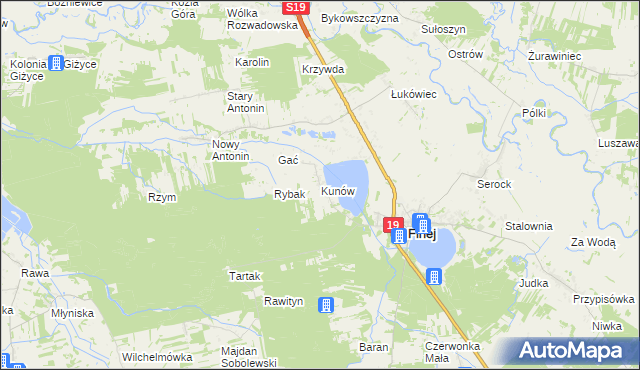 mapa Kunów gmina Firlej, Kunów gmina Firlej na mapie Targeo