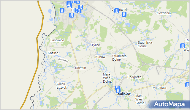 mapa Kunów gmina Zgorzelec, Kunów gmina Zgorzelec na mapie Targeo